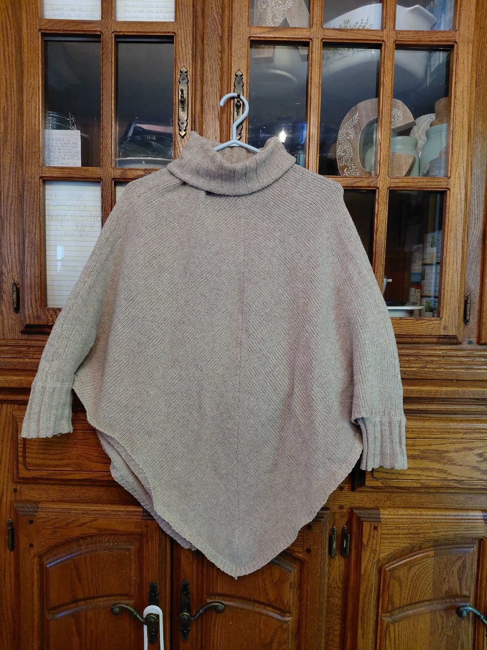 Turtleneck Poncho Sweater - Neutral Taupe